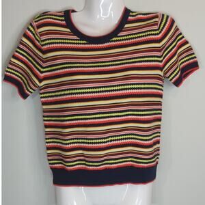 Zara Multi-Colored Striped Cotton Blend Knit Crop Top Women S Academia Y2K Retro